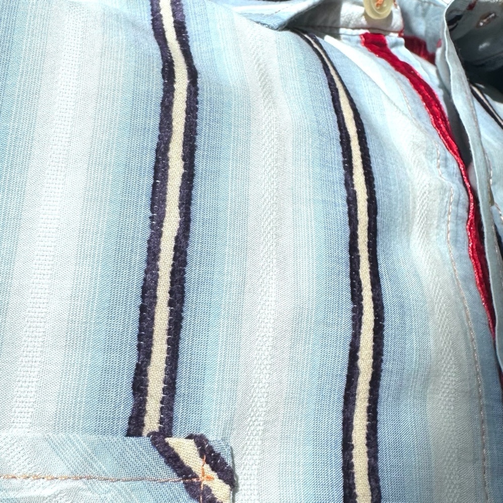 ARNOLD ZIMBERG BLUE & WHITE STRIPED COTTON LONG SLEEVE SHIRT - Picture 7 of 10